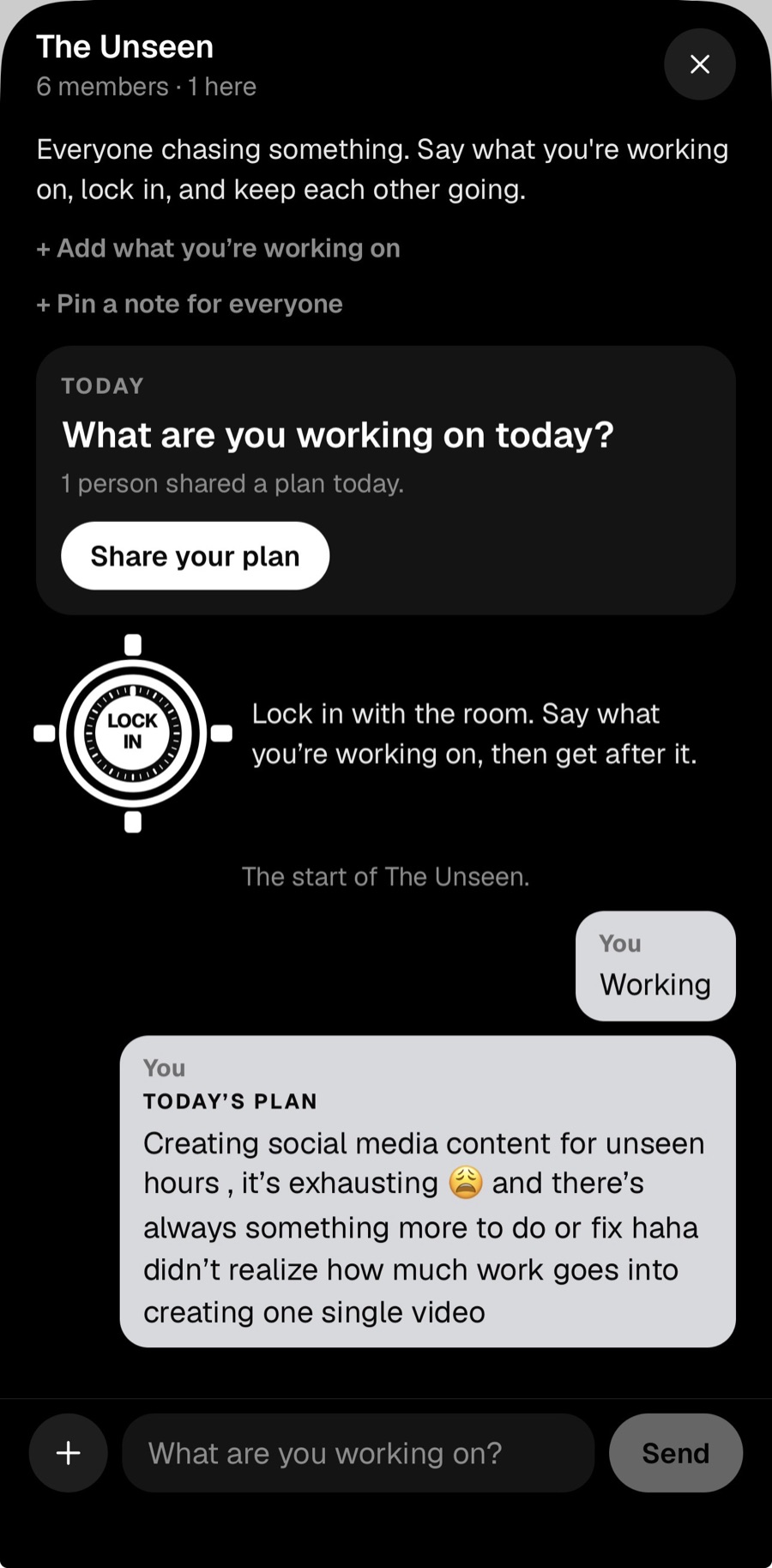 The Unseen room: today's plan shared with the room, and a Lock In button